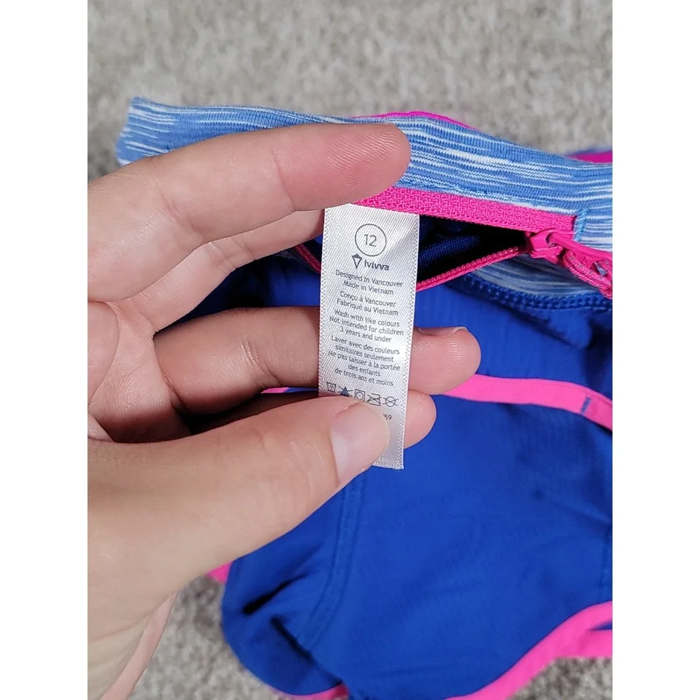Ivivva by Lululemon Speedy Shorts Size 12 Blue Lined Zipper Pocket Gym Stretch